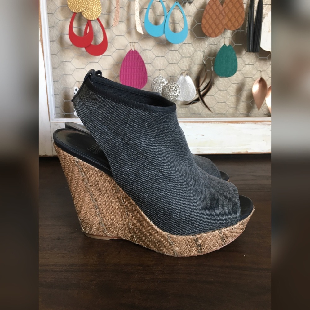 Gray fabric wedges by Stuart Weitzman. Super comfortable!